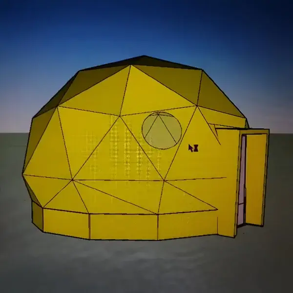 Render en AutoCAD del domo geodésico adaptado a base existente en Macario Gómez